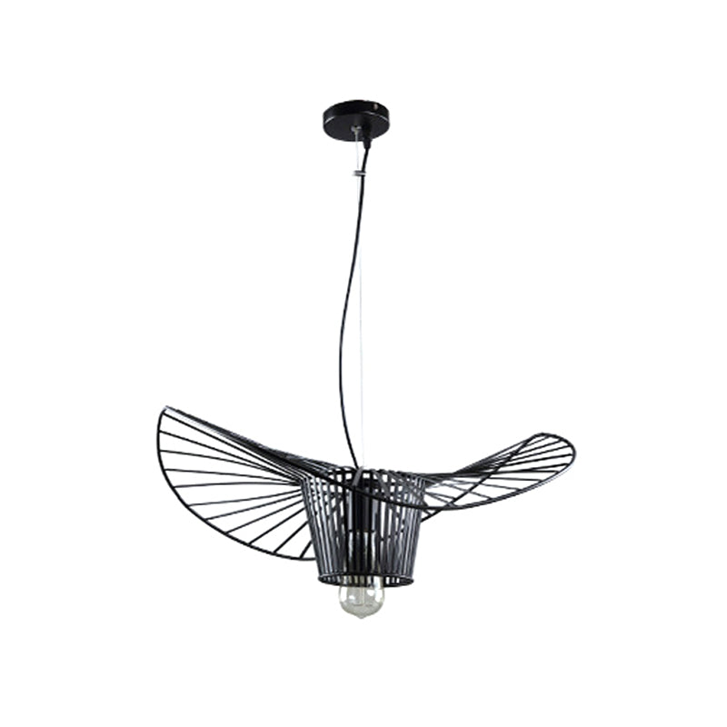 1-Light Rustic Suspension Lamp: Metal Black Trapezoid/Lotus Leaf Design, Perfect for Living Room