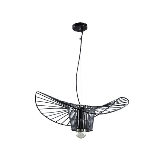 1-Light Rustic Suspension Lamp: Metal Black Trapezoid/Lotus Leaf Design, Perfect for Living Room