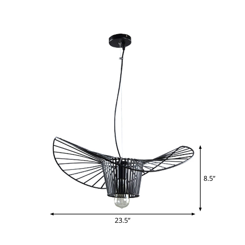 1-Light Rustic Suspension Lamp: Metal Black Trapezoid/Lotus Leaf Design, Perfect for Living Room