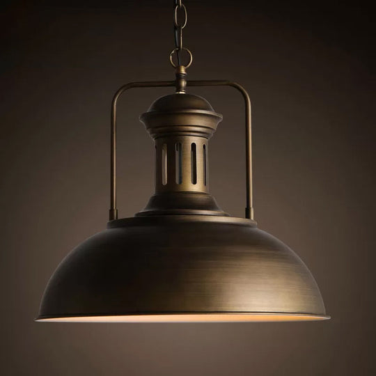 Nautical Bowl Pendant Single-Bulb Hanging Lamp - Vented Socket, Bronze Finish