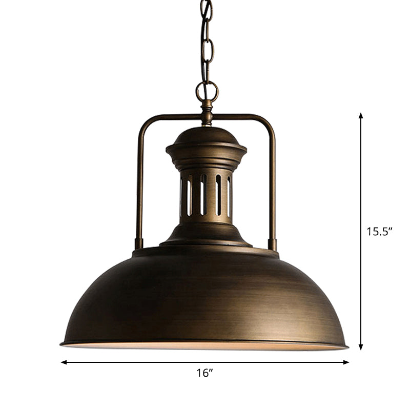 Nautical Bowl Pendant Single-Bulb Hanging Lamp - Vented Socket, Bronze Finish