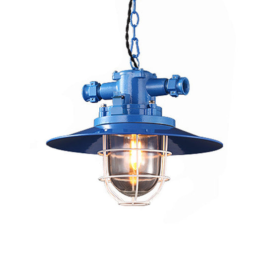 Modern Pendulum Pendant Light Kit - Metal Red/White/Blue Finish With Clear Glass Shade And Cage Blue