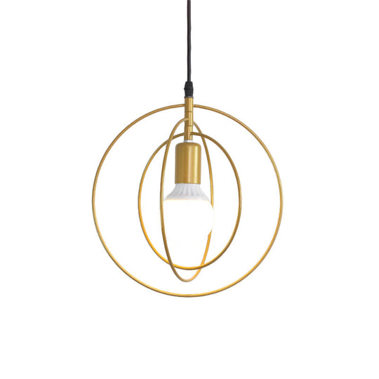 Industrial Metal Gold Pendant Light With Triple Star/Round Frame - Hanging Ceiling Fixture