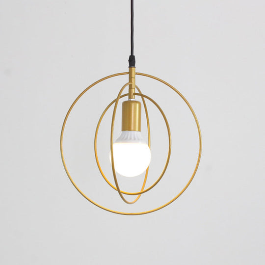 Industrial Metal Gold Pendant Light With Triple Star/Round Frame - Hanging Ceiling Fixture