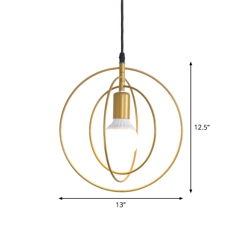 Industrial Metal Gold Pendant Light With Triple Star/Round Frame - Hanging Ceiling Fixture