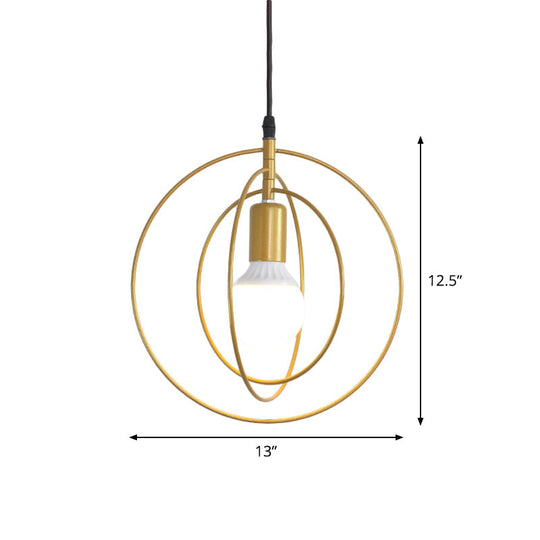 Industrial Metal Gold Pendant Light With Triple Star/Round Frame - Hanging Ceiling Fixture