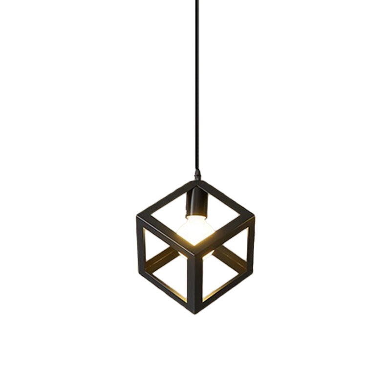 Industrial Black Iron Hanging Pendant Light With Multiple Shape Options / Square