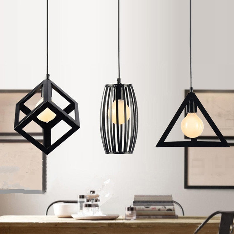 Industrial Black Iron Hanging Pendant Light With Multiple Shape Options