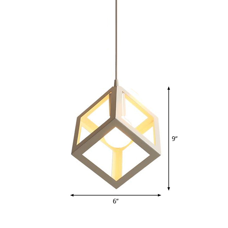 Nordic Cube Metal Pendant Light in White with Down Lighting for Ceiling Hang