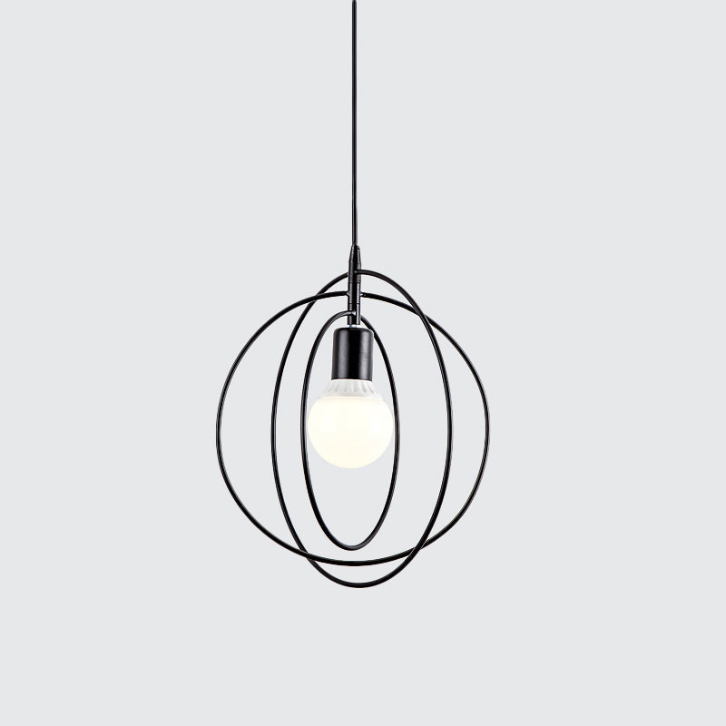 Metal Hanging Lamp: Round/Star Loft Style Ceiling Pendant Light in Black