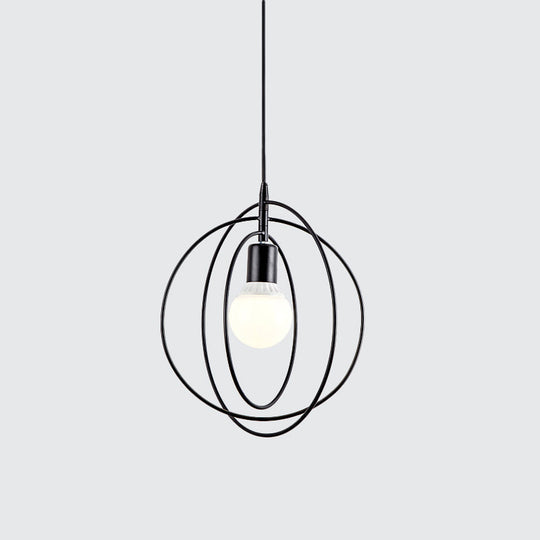 Metal Hanging Lamp: Round/Star Loft Style Ceiling Pendant Light in Black