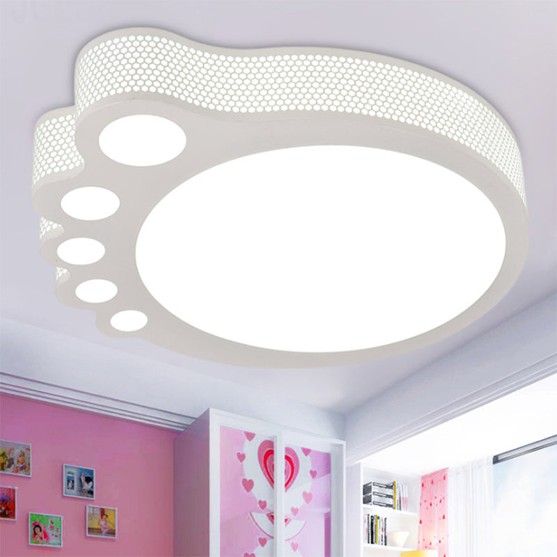 Kids Cartoon Ceiling Light - White Acrylic Flush Mount Foot Shaped Design / 12