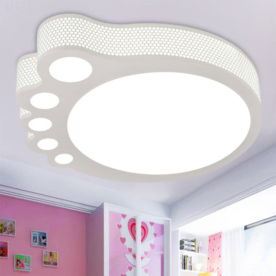 Kids Cartoon Ceiling Light - White Acrylic Flush Mount Foot Shaped Design / 12