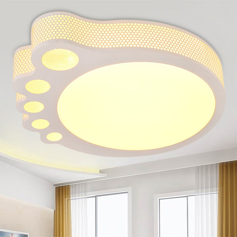 Kids Cartoon Ceiling Light - White Acrylic Flush Mount Foot Shaped Design / 12 Third Gear