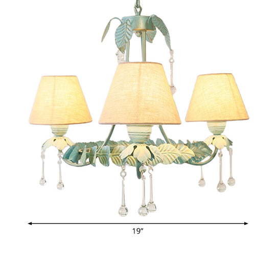 Mint Green & White Cone Fabric Shade Chandelier With Crystal Accents - 3/6 Light For Pastoral