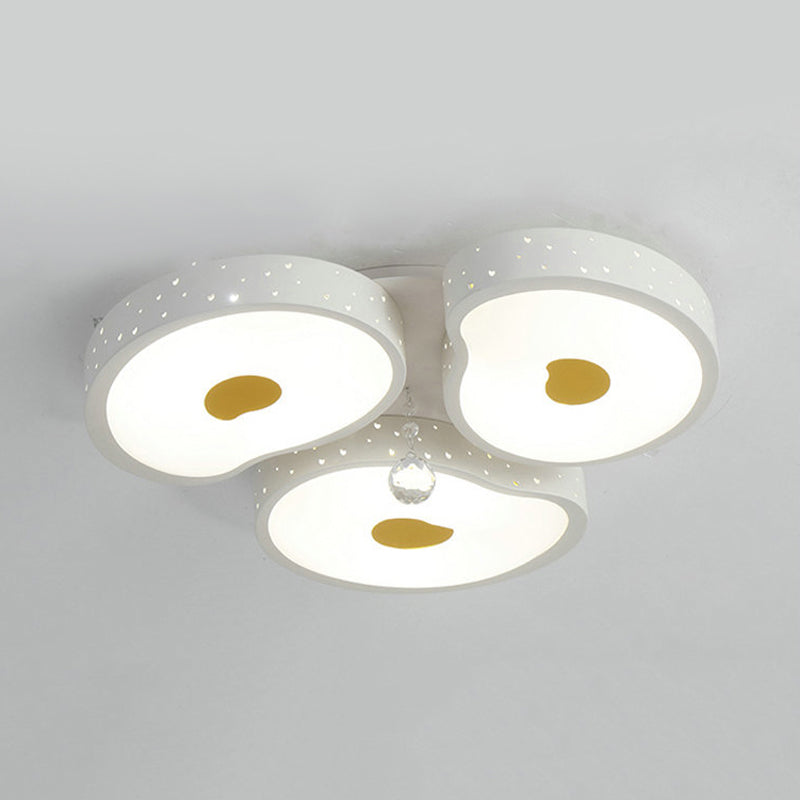 Acrylic Petal Ceiling Mount Light With Crystal Ball Kids Led Lamp In White For Living Room