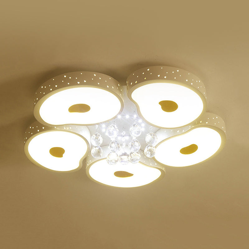 Acrylic Petal Ceiling Mount Light With Crystal Ball Kids Led Lamp In White For Living Room