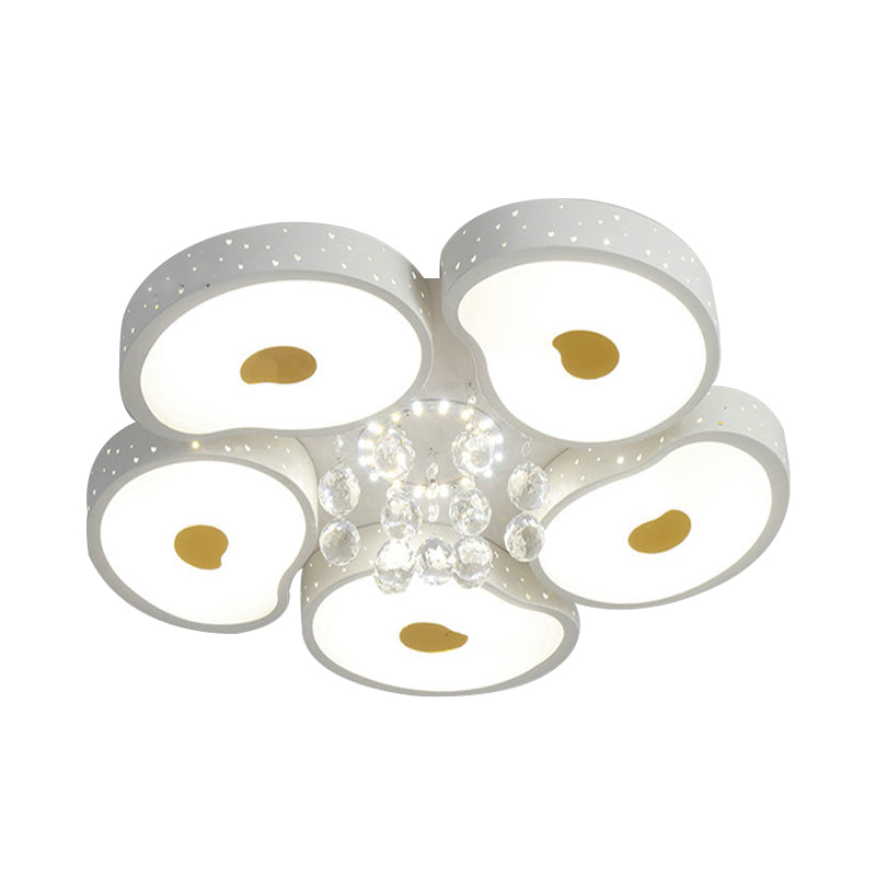 Acrylic Petal Ceiling Mount Light With Crystal Ball Kids Led Lamp In White For Living Room