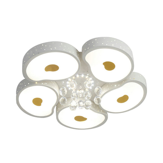 Acrylic Petal Ceiling Mount Light With Crystal Ball Kids Led Lamp In White For Living Room