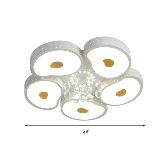 Acrylic Petal Ceiling Mount Light With Crystal Ball Kids Led Lamp In White For Living Room