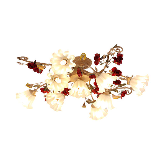 American Garden 4/7/9-Bulb Flower Semi Flush Light with Frosted Glass