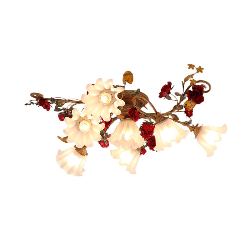 American Garden 4/7/9-Bulb Flower Semi Flush Light with Frosted Glass