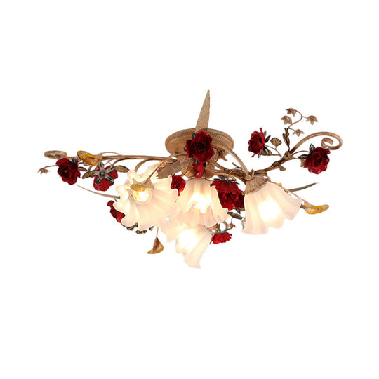 American Garden 4/7/9-Bulb Flower Semi Flush Light with Frosted Glass