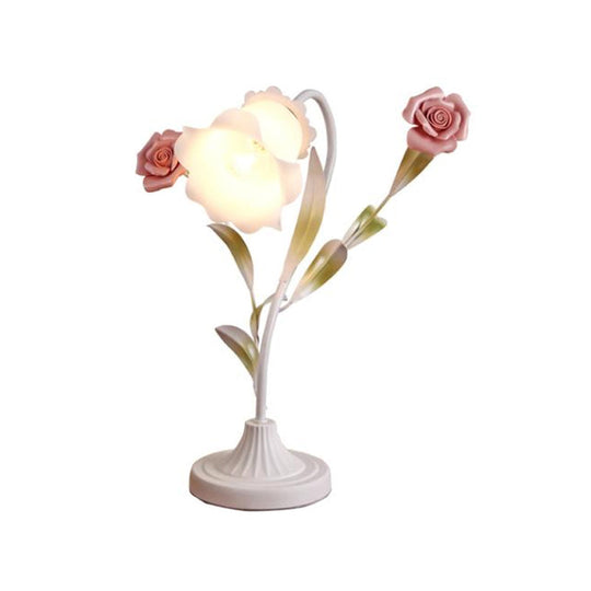 Korean Garden Table Light: Floral Opal Frosted Glass Shade Red/Pink