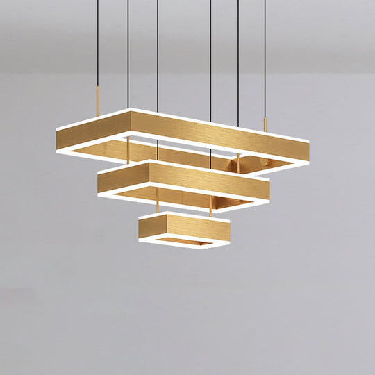 Postmodern Acrylic Gold Finish LED Chandelier - 2/3 Tiers Square/Rectangle Pendant Light for Living Room