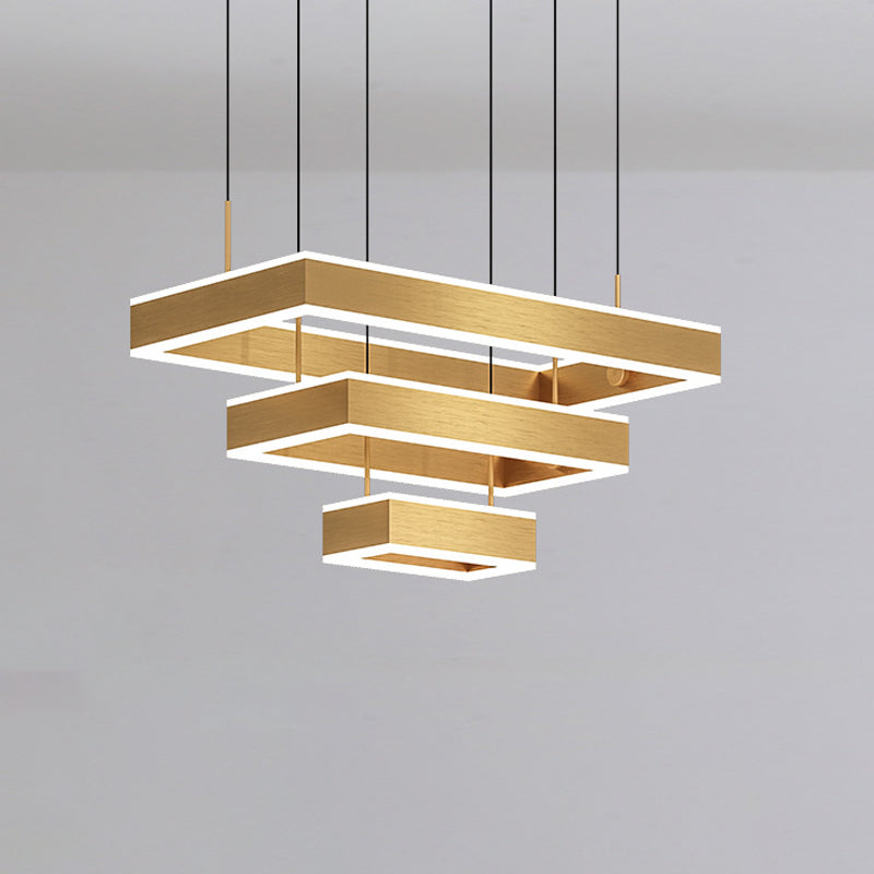 Modern Square/Rectangle Led Pendant Light Chandelier - 2/3 Tiers Acrylic Finish Gold Ideal For