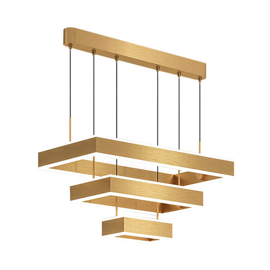 Modern Square/Rectangle Led Pendant Light Chandelier - 2/3 Tiers Acrylic Finish Gold Ideal For