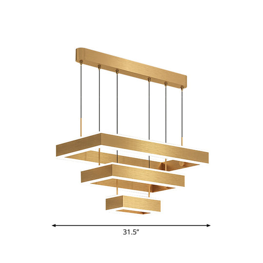 Postmodern Acrylic Gold Finish LED Chandelier - 2/3 Tiers Square/Rectangle Pendant Light for Living Room