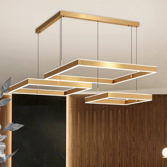 Postmodern Acrylic Gold Finish LED Chandelier - 2/3 Tiers Square/Rectangle Pendant Light for Living Room