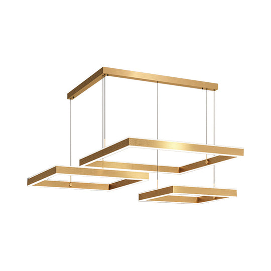 Postmodern Acrylic Gold Finish LED Chandelier - 2/3 Tiers Square/Rectangle Pendant Light for Living Room