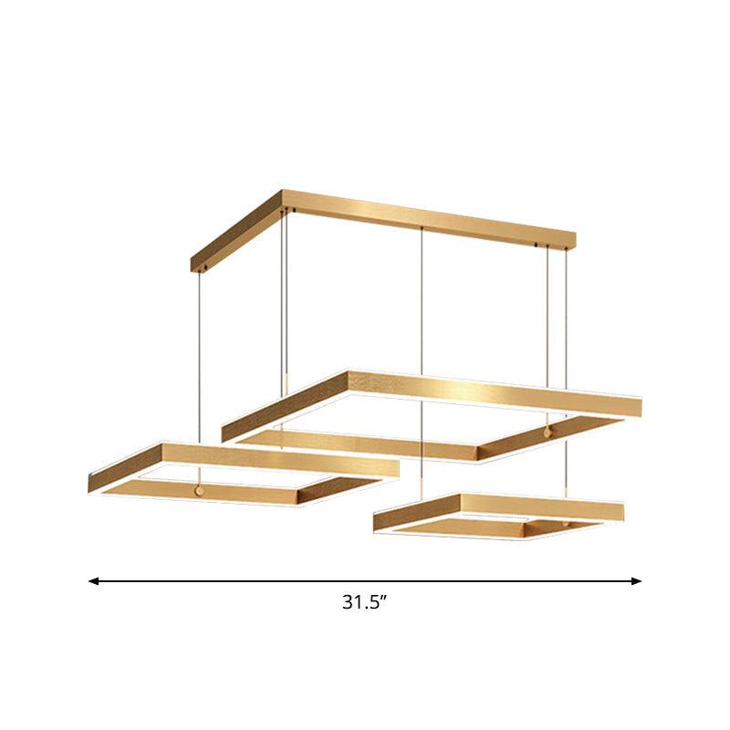 Postmodern Acrylic Gold Finish LED Chandelier - 2/3 Tiers Square/Rectangle Pendant Light for Living Room