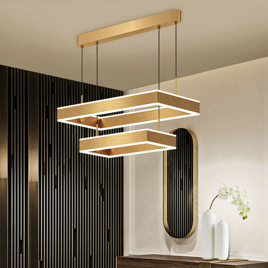 Postmodern Acrylic Gold Finish LED Chandelier - 2/3 Tiers Square/Rectangle Pendant Light for Living Room