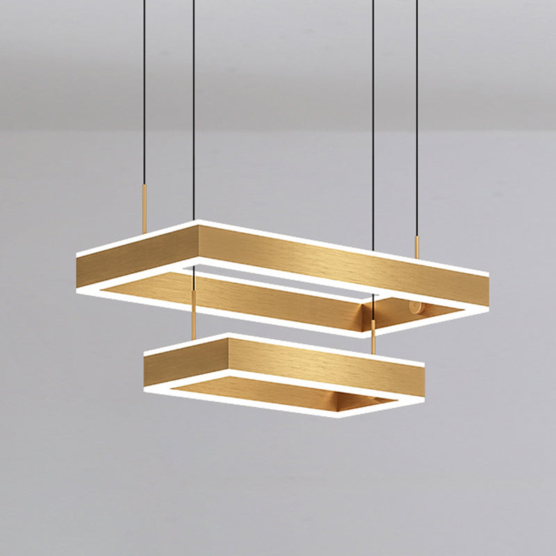 Postmodern Acrylic Gold Finish LED Chandelier - 2/3 Tiers Square/Rectangle Pendant Light for Living Room