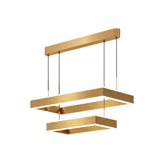 Postmodern Acrylic Gold Finish LED Chandelier - 2/3 Tiers Square/Rectangle Pendant Light for Living Room