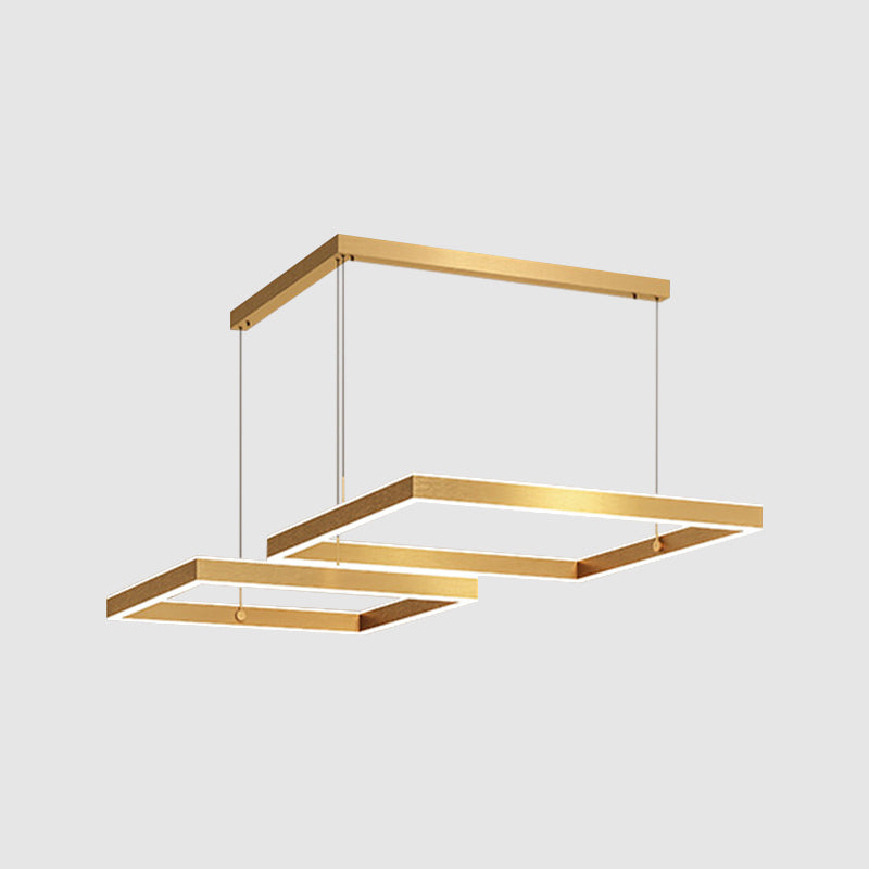 Postmodern Acrylic Gold Finish LED Chandelier - 2/3 Tiers Square/Rectangle Pendant Light for Living Room