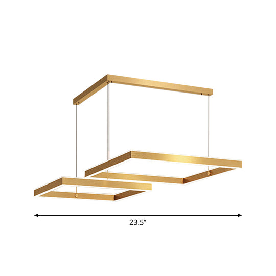 Postmodern Acrylic Gold Finish LED Chandelier - 2/3 Tiers Square/Rectangle Pendant Light for Living Room