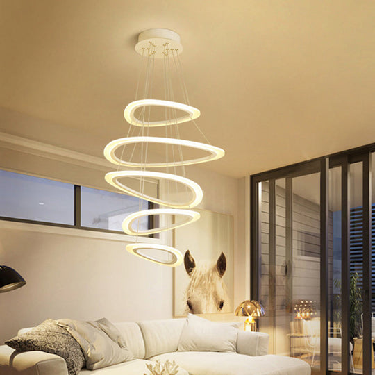 Modern White Teardrop Chandelier with LED Acrylic Lighting - 4/5 Tiers, Warm/White Light