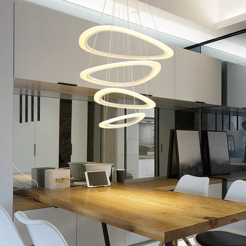 Modern White Teardrop Chandelier with LED Acrylic Lighting - 4/5 Tiers, Warm/White Light