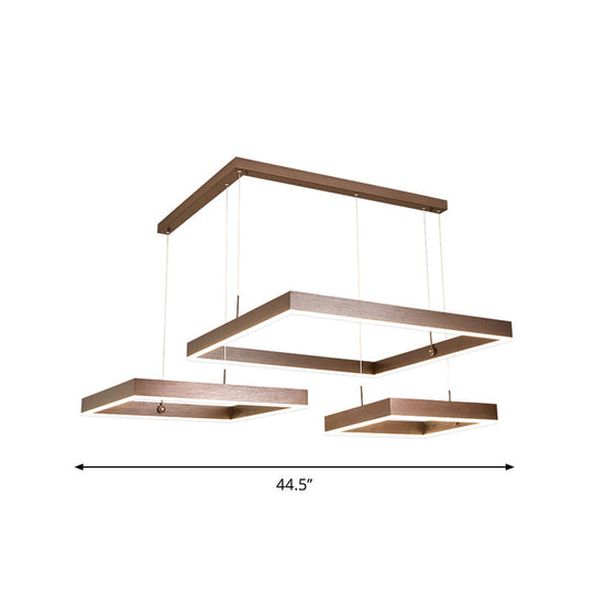 LED Square Drop Pendant Chandelier for Bedrooms - 2/3 Tiered, Simple Metal Design, Coffee