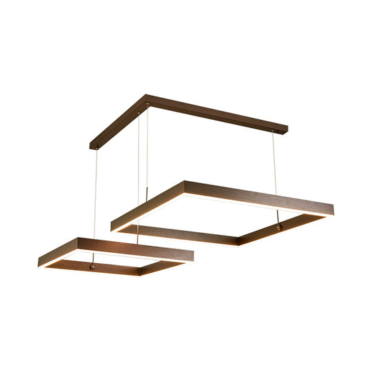 Led Drop Pendant Metal Chandelier Light - 2/3 Tiers Square Design In Coffee For Bedrooms