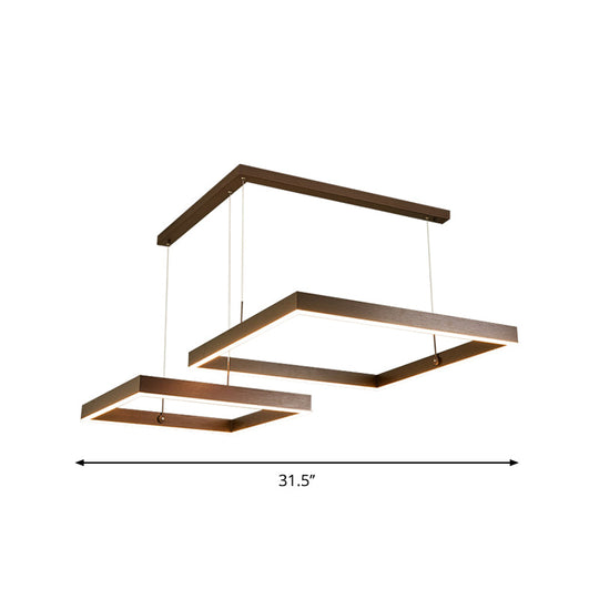 LED Square Drop Pendant Chandelier for Bedrooms - 2/3 Tiered, Simple Metal Design, Coffee