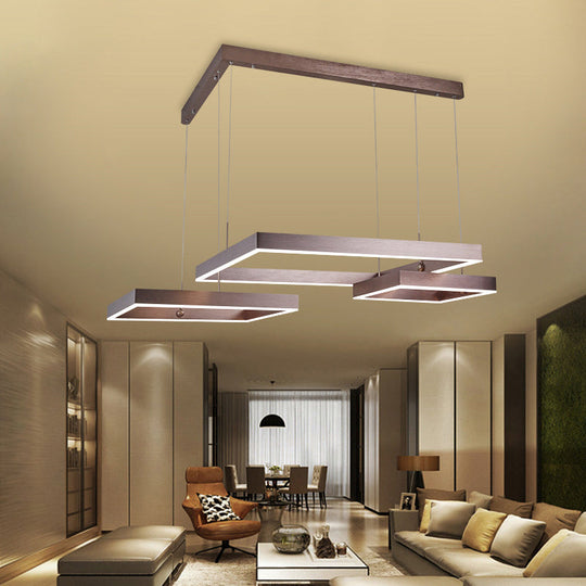 Contemporary Brown Aluminum Chandelier with LED Suspension Light – Available in Small/Large Sizes, Warm/White Lighting