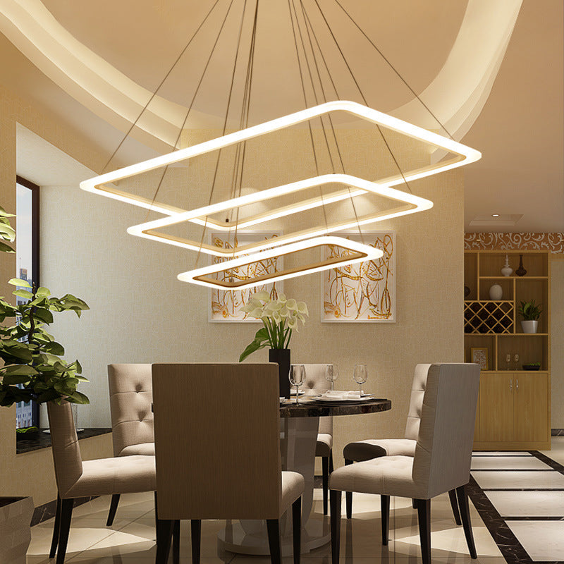 Led Acrylic Chandelier Lamp - Modern White Rectangle Design 2/3/4-Tier Warm/White Light / 3 Tiers