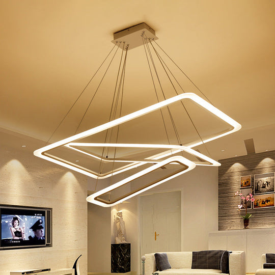 Led Acrylic Chandelier Lamp - Modern White Rectangle Design 2/3/4-Tier Warm/White Light