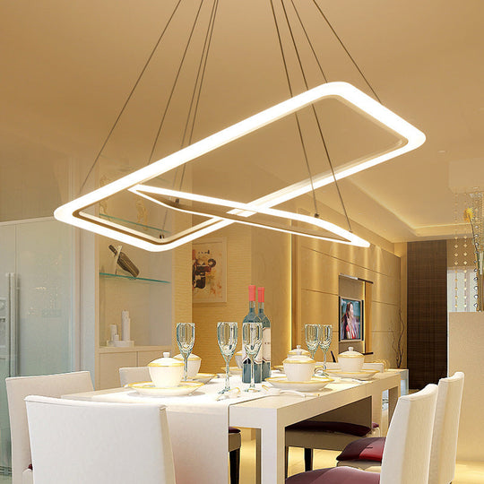 Led Acrylic Chandelier Lamp - Modern White Rectangle Design 2/3/4-Tier Warm/White Light / 2 Tiers