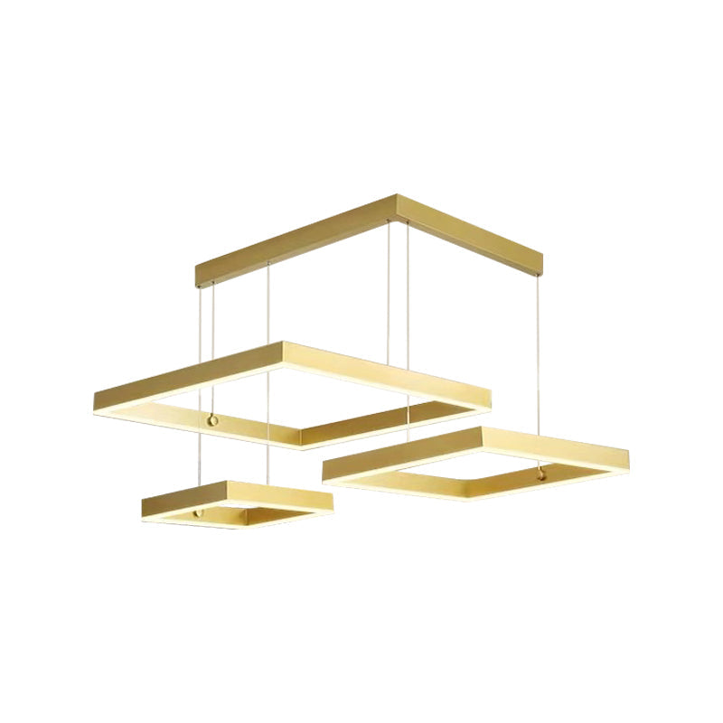 Minimalist 3-Head Led Pendant Light: Gold/Coffee Chandelier With Square Acrylic Shade - Warm/White